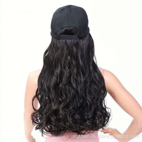 MYZYR Long Curly/Straight Wig with Hat Embroidery Hip Hop Hat Synthetic Adjustable Baseball Cap Wig Natural Fake Hair for Women